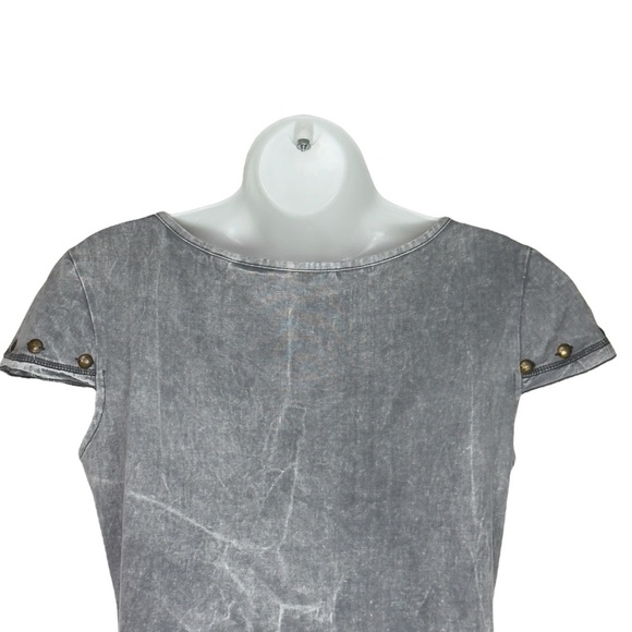 Feminine Gray Lace Embroidered Short Sleeve Scoop Neckline Tunic Top Small - Picture 5 of 14